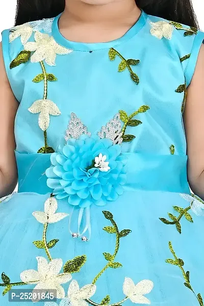 Zenat Girls Silk Blend Regular Fit Midi/Knee Length Casual Dress (Sky Blue_18-24 Months)-thumb3