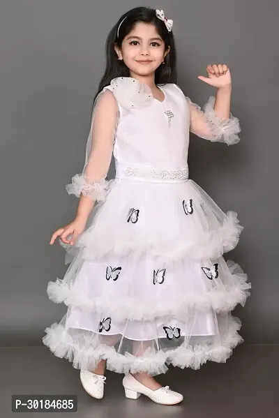 Fabulous White Net Fit And Flare Dress For Girls-thumb5