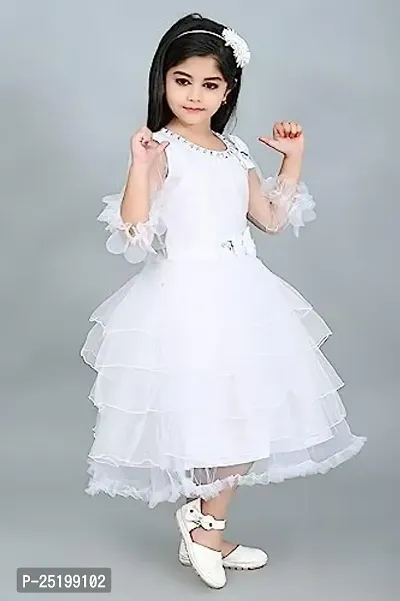 Zenat Girls Net Regular Fit Calf Length Casual Dress (White_3-4 Years) AK0044-W-3/4-thumb4