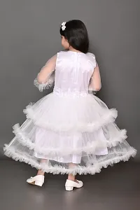 Fabulous White Net Fit And Flare Dress For Girls-thumb1