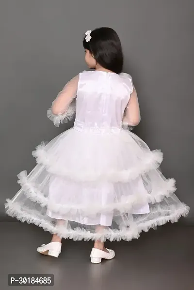 Fabulous White Net Fit And Flare Dress For Girls-thumb2