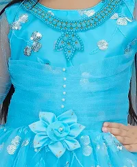 Elegant Blue Net Self Pattern Dresses For Girls-thumb2