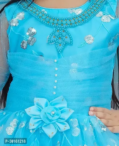 Elegant Blue Net Self Pattern Dresses For Girls-thumb3