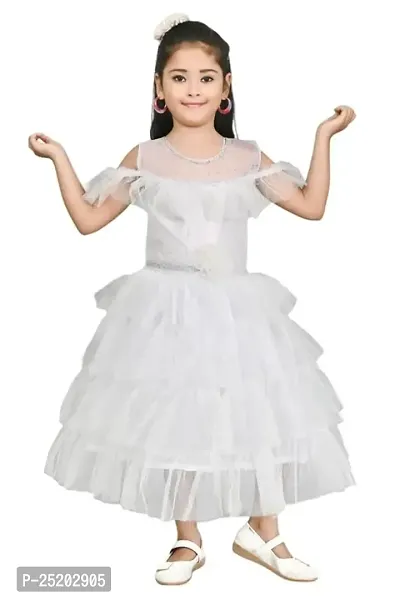 Zenat Girls Net Regular Fit Maxi/Full Length Casual Dress (White_5-6 Years) AK5-W-5/6-thumb0