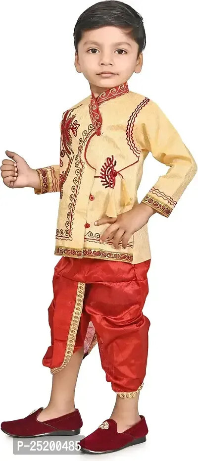 Zenat Boys Cotton Blend Regular Fit Embroidered Full Sleeve Dhoti  Kurta Set-thumb4