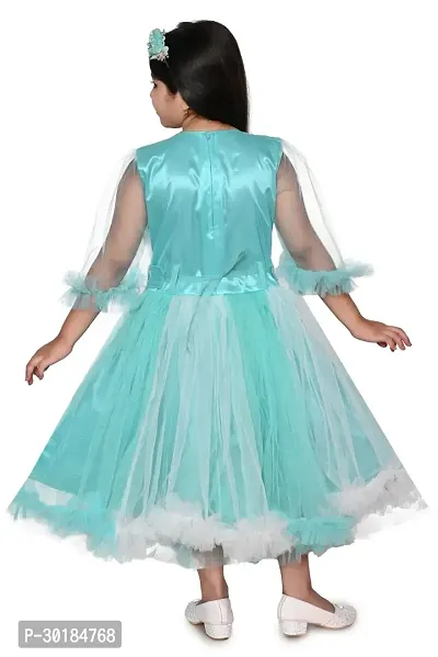 Fabulous Turquoise Net Fit And Flare Dress For Girls-thumb2