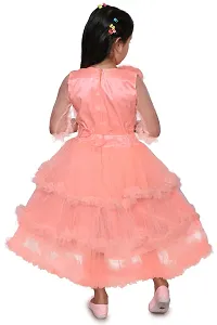 Elegant Peach Net Self Pattern Dresses For Girls-thumb1