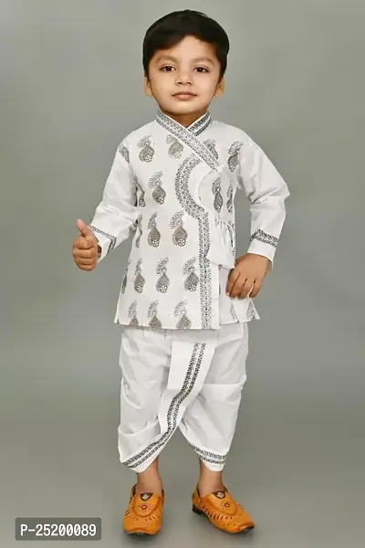 Zenat Boys Cotton Blend Regular Fit Printed Full Sleeve Dhoti  Kurta Set-thumb5