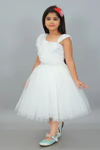 Elegant White Net Self Pattern Dresses For Girls-thumb3