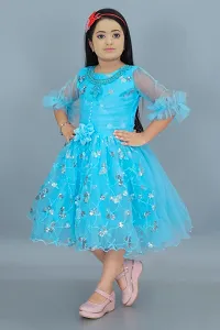 Elegant Blue Net Self Pattern Dresses For Girls-thumb3