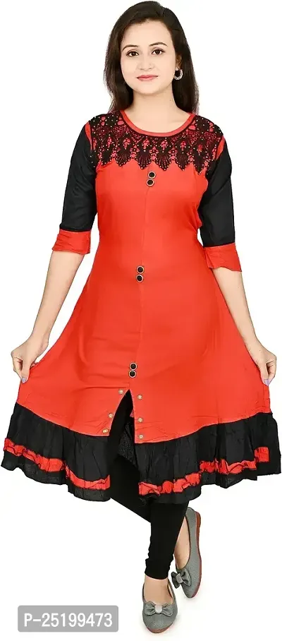 Zenat Women's Cotton Rayon Regular Fit Casual Wear 3/4 Sleeve Kurta_AKMT62-thumb0