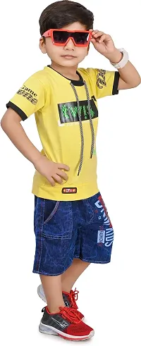 Zenat Boys Cotton Blend Regular Fit Printed Round Neck Half Sleeve Casual Wear T-Shirt  Jeans SetTS-Twist-thumb3