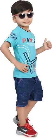 Zenat Boys Cotton Blend Regular Fit Printed Round Neck Half Sleeve Casual Wear T-Shirt  Jeans Set (Green_1-2 Years) Pandora-Green--thumb2