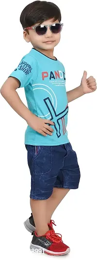 Zenat Boys Cotton Blend Regular Fit Printed Round Neck Half Sleeve Casual Wear T-Shirt  Jeans Set (Green_1-2 Years) Pandora-Green--thumb3