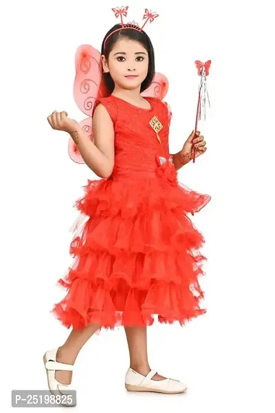 Zenat Girls Silk Blend Regular Fit Above Knee Length Daily Dress with Elegant Design (Red, 12-18 Months)_VI003-thumb2