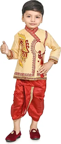 Zenat Boys Blend Regular Fit Embroidered Full Sleeve Dhoti Kurta Set