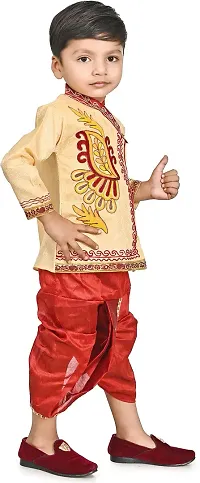 Zenat Boys Cotton Blend Regular Fit Embroidered Full Sleeve Dhoti  Kurta Set-thumb3