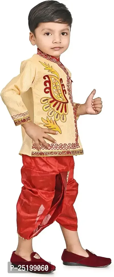 Zenat Boys Cotton Blend Regular Fit Embroidered Full Sleeve Dhoti  Kurta Set-thumb4