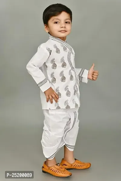 Zenat Boys Cotton Blend Regular Fit Printed Full Sleeve Dhoti  Kurta Set-thumb3