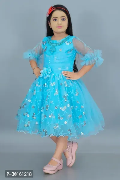 Elegant Blue Net Self Pattern Dresses For Girls-thumb4