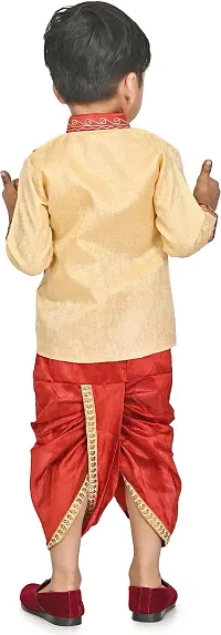 Zenat Boys Cotton Blend Regular Fit Embroidered Full Sleeve Dhoti  Kurta Set-thumb1