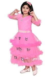 Fabulous Pink Net Fit And Flare Dress For Girls-thumb2