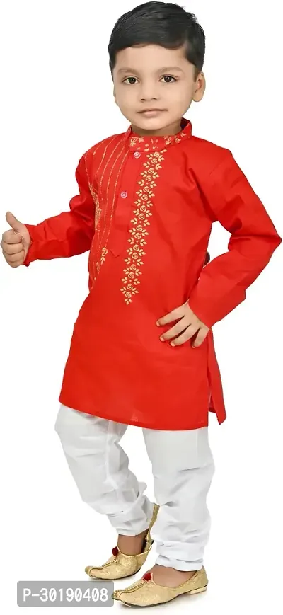 Stylish Red Cotton Blend Kurta Sets For Boys-thumb0