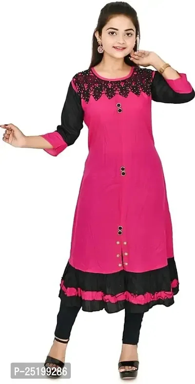 Zenat Women's Cotton Rayon Regular Fit Casual Wear 3/4 Sleeve Kurta_AKMT62