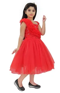 Elegant Red Net Self Pattern Dresses For Girls-thumb3