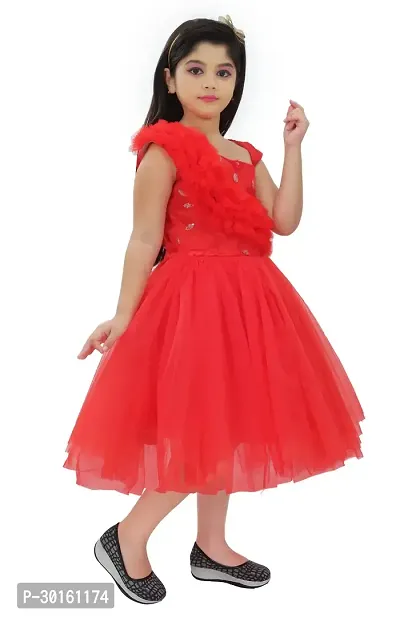 Elegant Red Net Self Pattern Dresses For Girls-thumb4