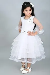 Zenat Girls Net Regular Fit Calf Length Casual Dress (White_3-4 Years) AK0044-W-3/4-thumb2