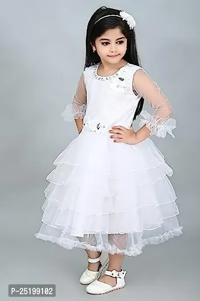 Zenat Girls Net Regular Fit Calf Length Casual Dress (White_3-4 Years) AK0044-W-3/4-thumb3