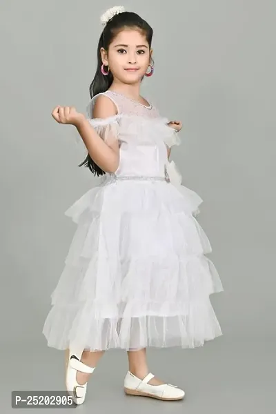 Zenat Girls Net Regular Fit Maxi/Full Length Casual Dress (White_5-6 Years) AK5-W-5/6-thumb3