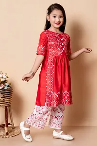 Alluring Red Viscose Rayon Embroidered Kurta With Palazzo For Girls-thumb4