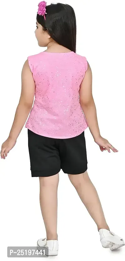 Zenat Girls Polycotton Regular Fit Round Neck Half Sleeve Casual Wear Top  Shorts Set-thumb2