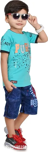 Zenat Boys Cotton Blend Regular Fit Printed Round Neck Half Sleeve Casual Wear T-Shirt  Jeans SetTS-Pure-thumb5