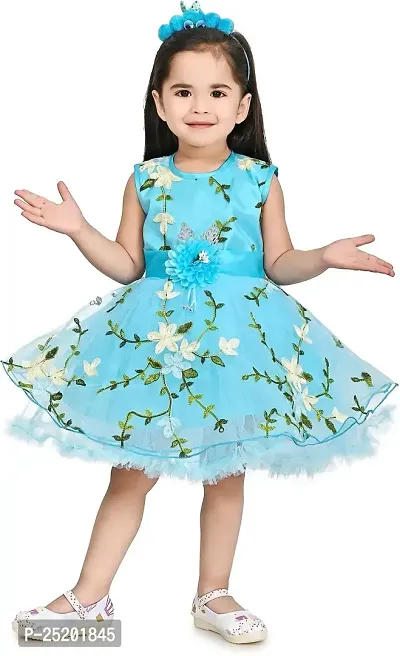 Zenat Girls Silk Blend Regular Fit Midi/Knee Length Casual Dress (Sky Blue_18-24 Months)