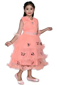 Elegant Peach Net Self Pattern Dresses For Girls-thumb3