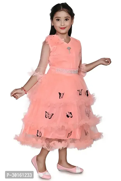 Elegant Peach Net Self Pattern Dresses For Girls-thumb4