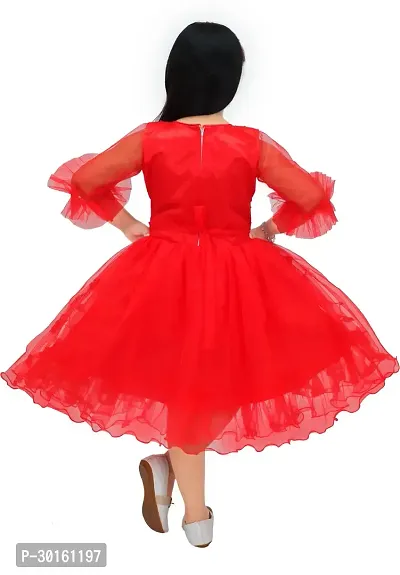 Elegant Red Net Self Pattern Dresses For Girls-thumb2