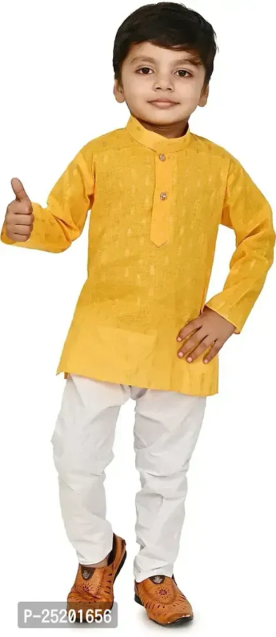 Zenat Boys Cotton Blend Regular Fit Self Design Full Sleeve Kurta and Pyjama Set