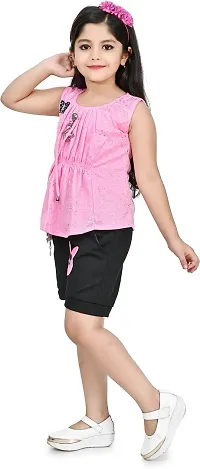 Zenat Girls Polycotton Regular Fit Round Neck Half Sleeve Casual Wear Top  Shorts Set-thumb3