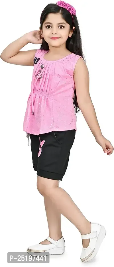 Zenat Girls Polycotton Regular Fit Round Neck Half Sleeve Casual Wear Top  Shorts Set-thumb4