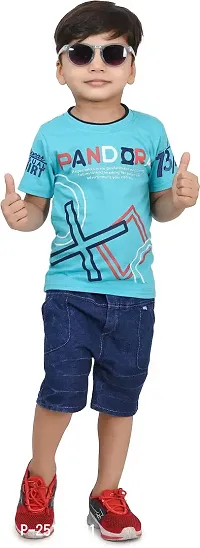 Zenat Boys Cotton Blend Regular Fit Printed Round Neck Half Sleeve Casual Wear T-Shirt  Jeans Set (Green_1-2 Years) Pandora-Green-