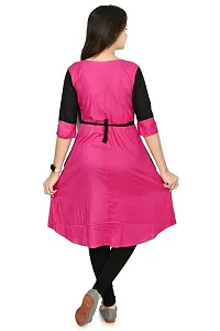 Zenat Women's Cotton Rayon Regular Fit Casual Wear 3/4 Sleeve Kurta_AKMT69-thumb1