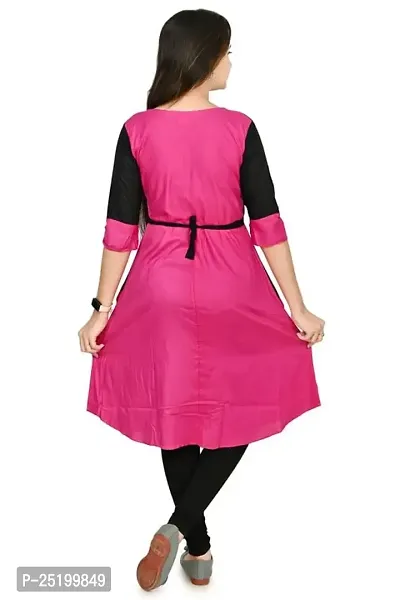Zenat Women's Cotton Rayon Regular Fit Casual Wear 3/4 Sleeve Kurta_AKMT69-thumb2