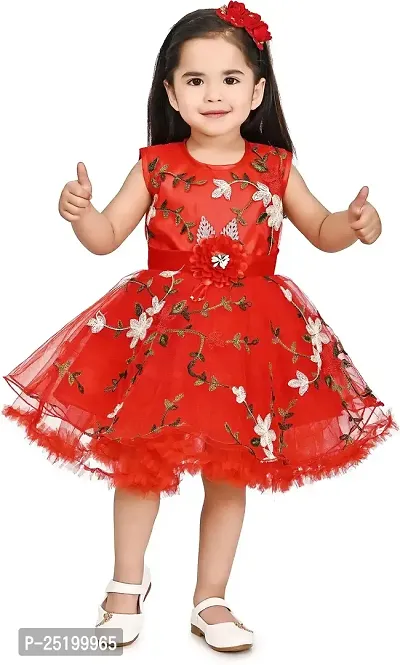 Zenat Girls Silk Blend Regular Fit Midi/Knee Length Casual Dress (Red_1-2 Years) VI002-R-1/2Y