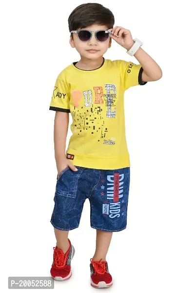 Stylish Fancy Hosiery Printed Top With Bottom Wear Set For Kids Boys-thumb0