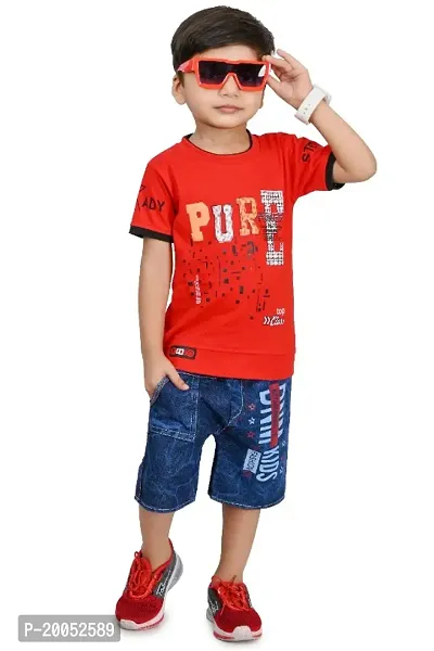 Stylish Fancy Hosiery Printed Top With Bottom Wear Set For Kids Boys