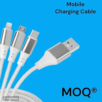 USB CABLE FOR CHARGING MICRO USB , TYPE C AND IPHONE , WHITE COLOR-thumb0